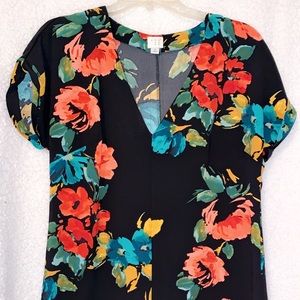 V-cut Black floral dress, with buttons on back
